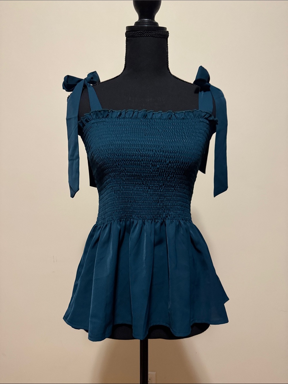 Teal Smocked Tie-Strap Women's Top